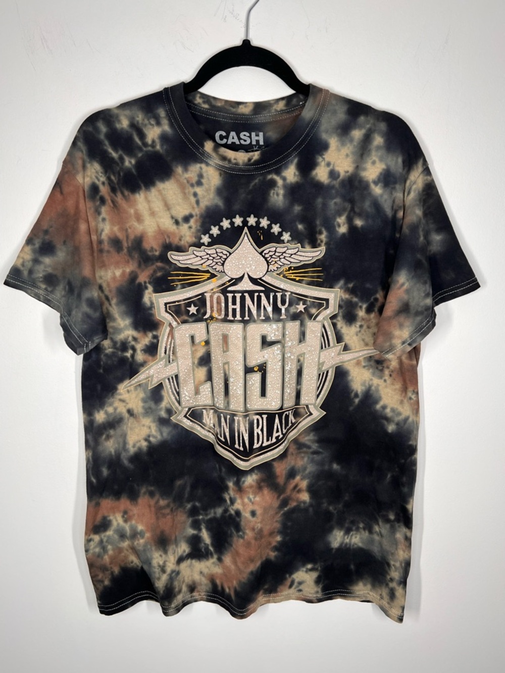 Johnny Cash Man In Black Tie Dye T Shirt Graphic Band Tee Large